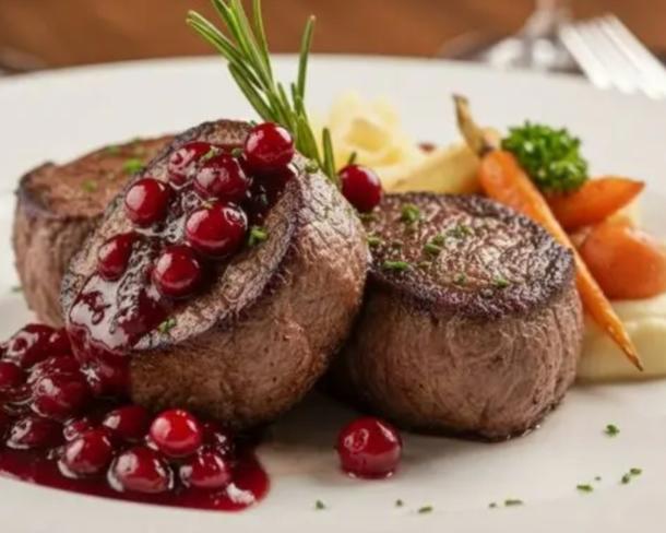 Медальоны из телятины су-вид под ягодным соусом